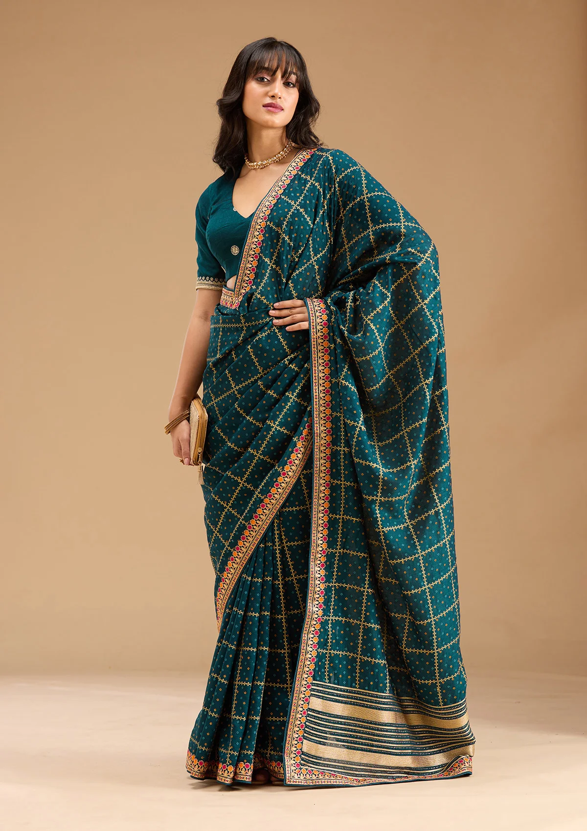 SAUS0039879_PEACOCK_BLUE_MULTI_6_4b594c57-cb1a-4330-bf8d-d86c98763a4e.webp Peacock Blue Gold Zariwork Soft Raw Silk Saree - Image 1