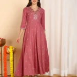 Women Yoke Embroidered Flared Kurta