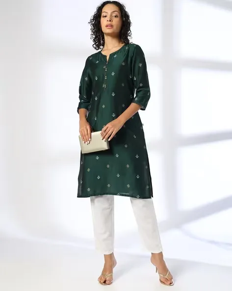 473Wx593H-443074986-green-MODEL-1.webp Women Embroidered Straight Kurta - Image 1